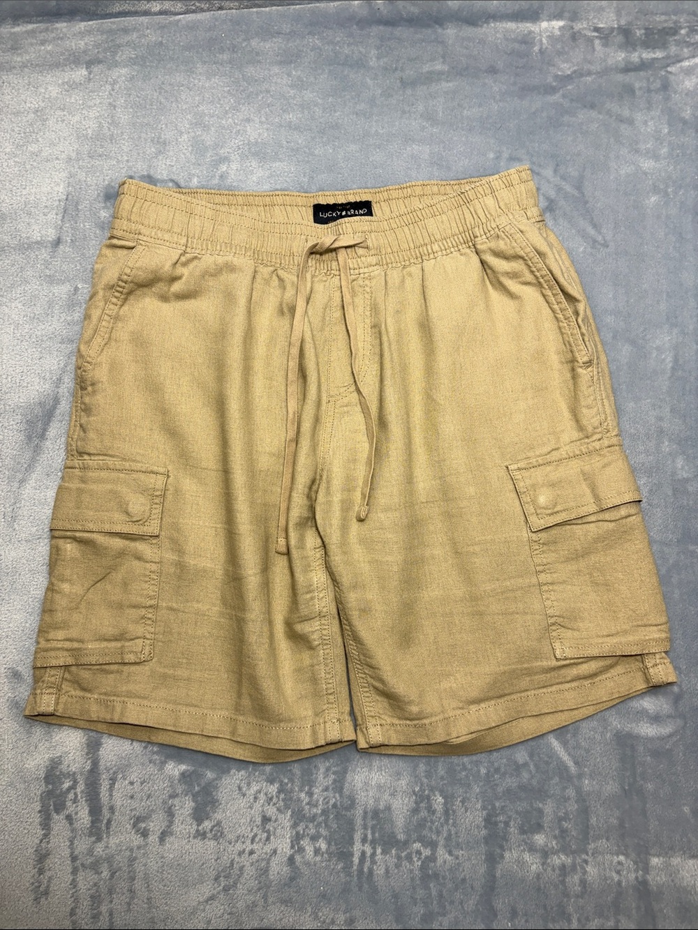 Lucky Brand Men's Linen Blend Beige Cargo Drawstring Shorts